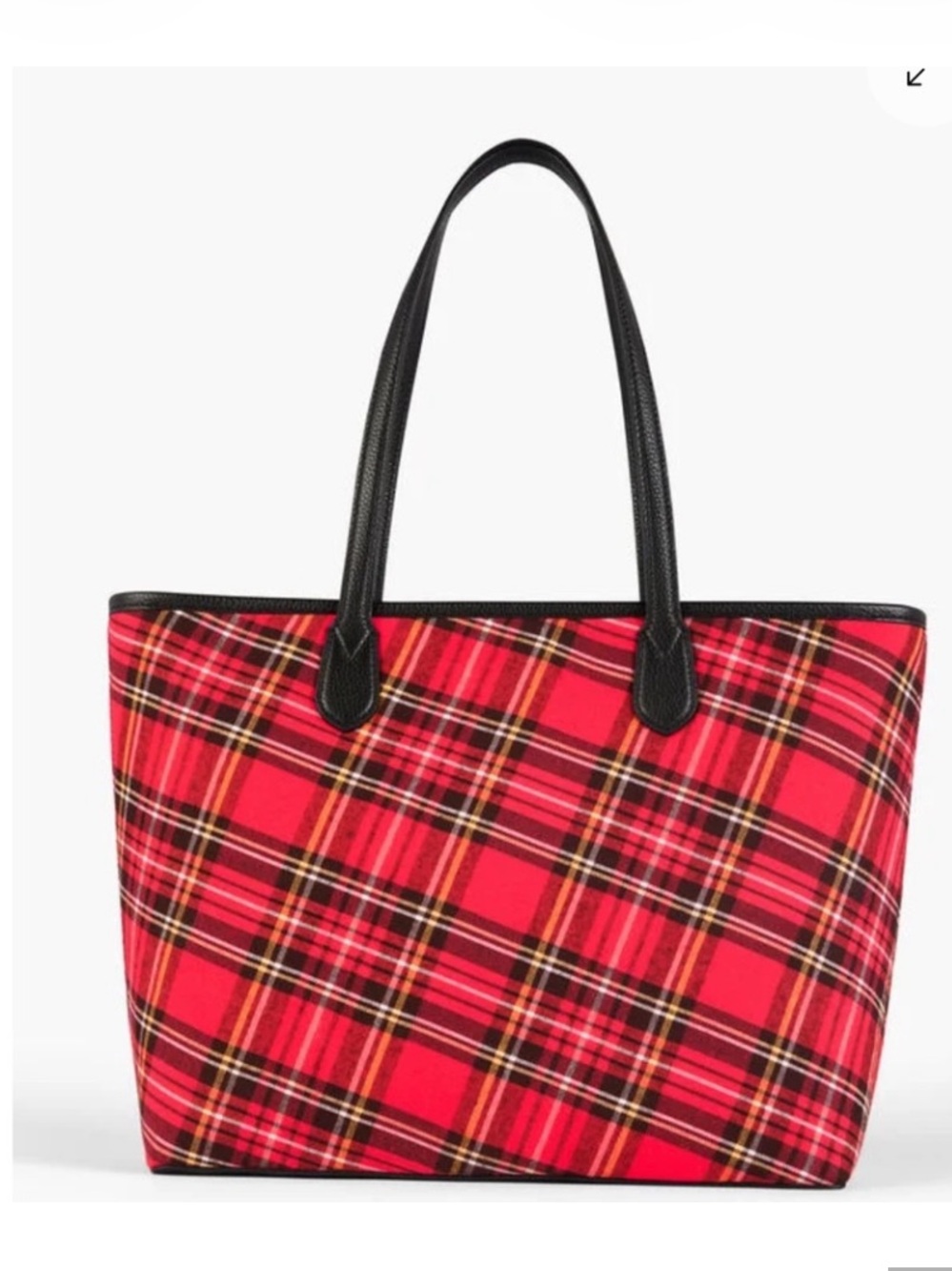 Talbots Red Plaid Tartan PU Tote Bag with Black Leather Handles